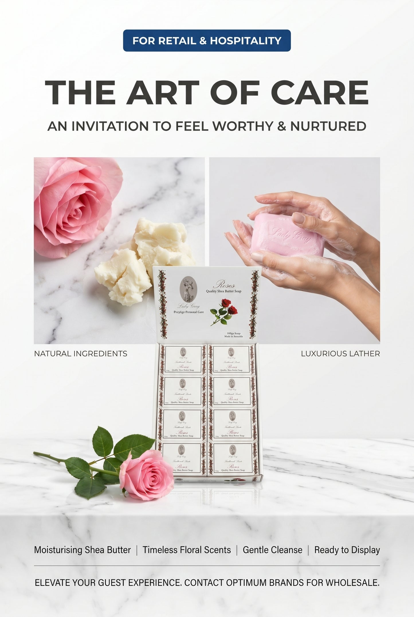 Lady Gray™ - Quality Shea Butter Soap - Roses - Display Box 20pack