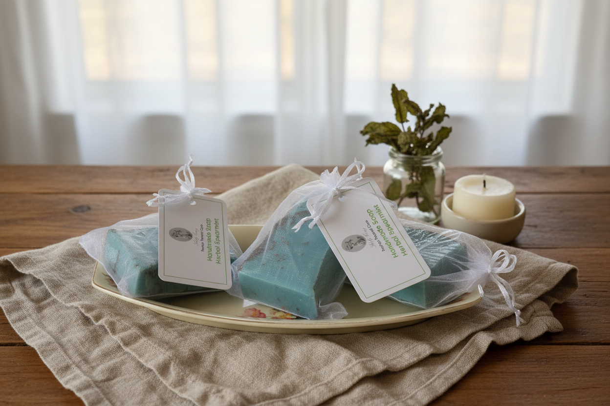 Spearmint soap with homely background